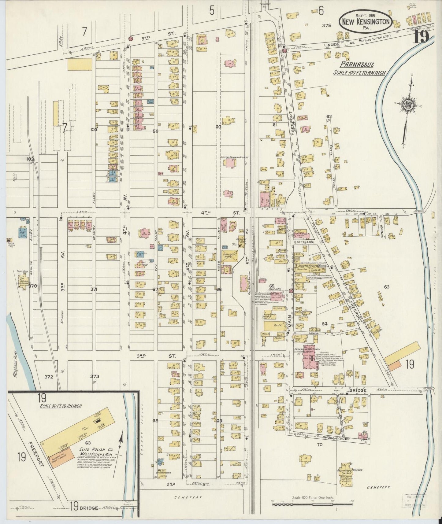 Sanborn Fire Insurance Map from New Kensington, Westmoreland County, Pennsylvania (1915), Sheet #0019 - Complete Map Set gallery image, historic Sanborn map, vintage wall art, Pennsylvania Pennsylvania