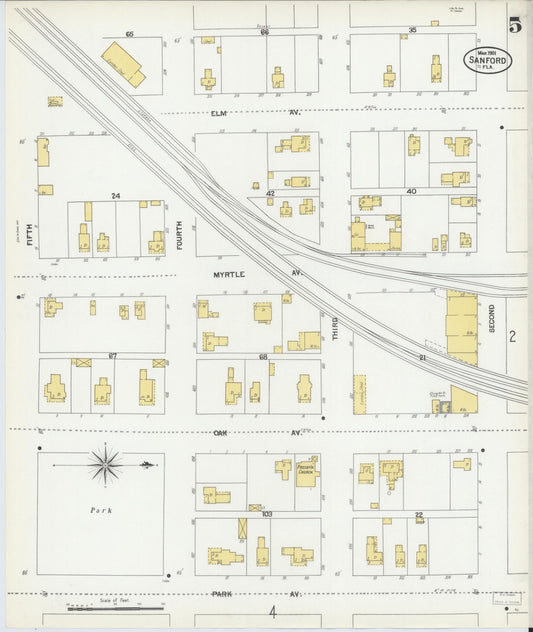 Sanborn Fire Insurance Map from Sanford, Seminole County, Florida (1901), Sheet #0005 - Historic Sanborn Fire Insurance Map Print, vintage old map wall art, antique decor, genealogy gift, Florida Florida map