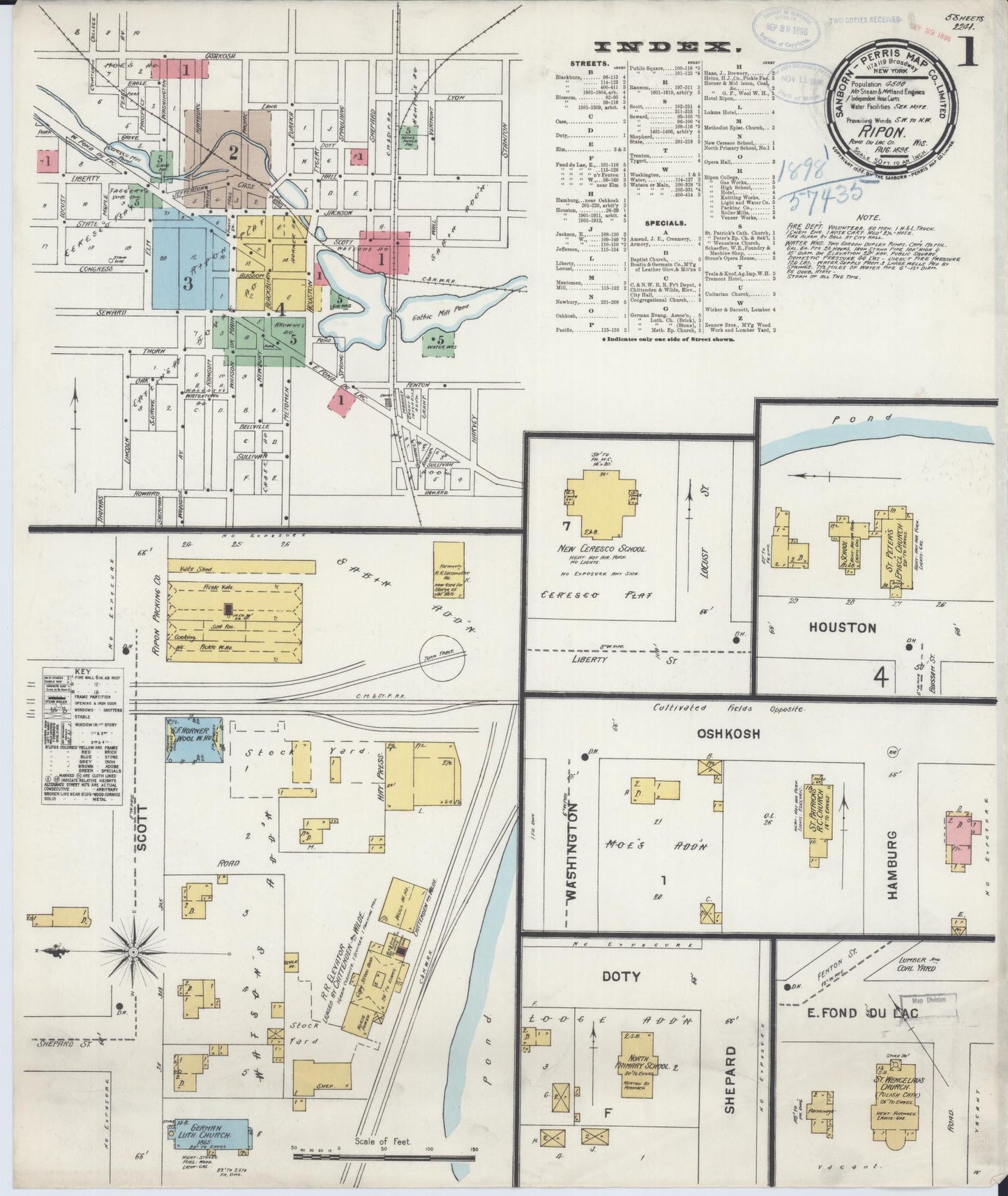 Sanborn Fire Insurance Map from Ripon, Fond du Lac County, Wisconsin (1898), Sheet #0001 - Historic Sanborn Fire Insurance Map Print, vintage old map wall art, antique decor, genealogy gift, Wisconsin Wisconsin map