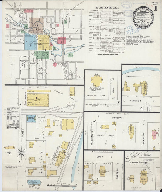 Sanborn Fire Insurance Map from Ripon, Fond du Lac County, Wisconsin (1898), Sheet #0001 - Historic Sanborn Fire Insurance Map Print, vintage old map wall art, antique decor, genealogy gift, Wisconsin Wisconsin map