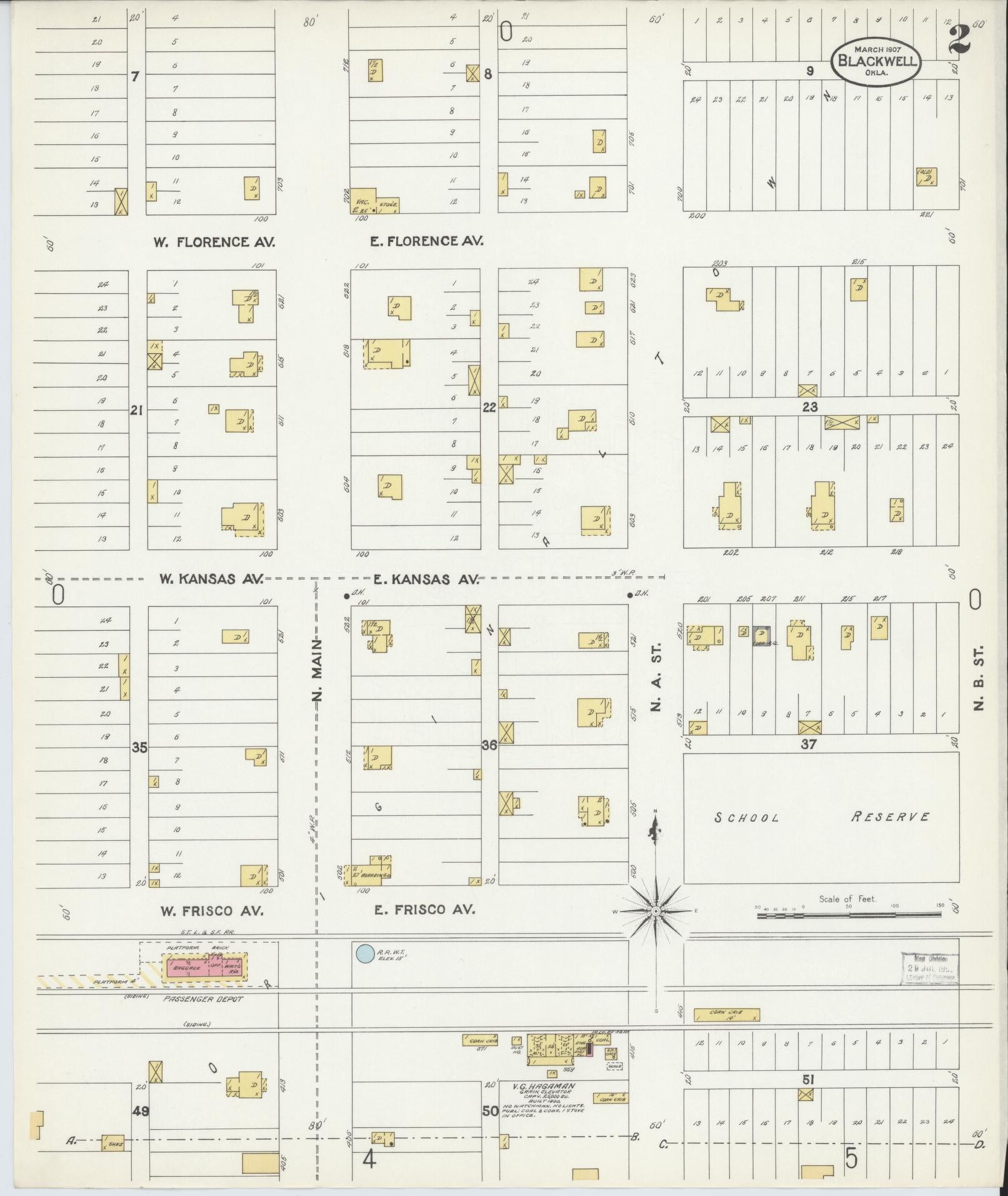 Sanborn Fire Insurance Map from Blackwell, Kay County, Oklahoma (1907), Sheet #0002 - Complete Map Set gallery image, historic Sanborn map, vintage wall art, Oklahoma Oklahoma