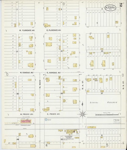 Sanborn Fire Insurance Map from Blackwell, Kay County, Oklahoma (1907), Sheet #0002 - Complete Map Set gallery image, historic Sanborn map, vintage wall art, Oklahoma Oklahoma