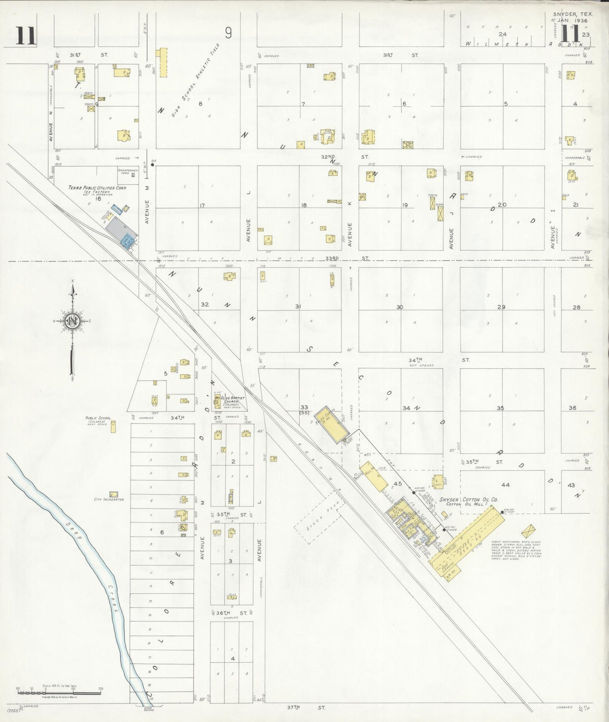 Sanborn Fire Insurance Map from Snyder, Scurry County, Texas (1936), Sheet #0011 - Historic Sanborn Fire Insurance Map Print, vintage old map wall art, antique decor, genealogy gift, Texas Texas map
