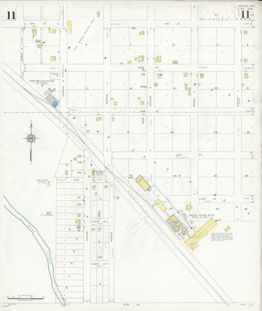 Sanborn Fire Insurance Map from Snyder, Scurry County, Texas (1936), Sheet #0011 - Historic Sanborn Fire Insurance Map Print, vintage old map wall art, antique decor, genealogy gift, Texas Texas map