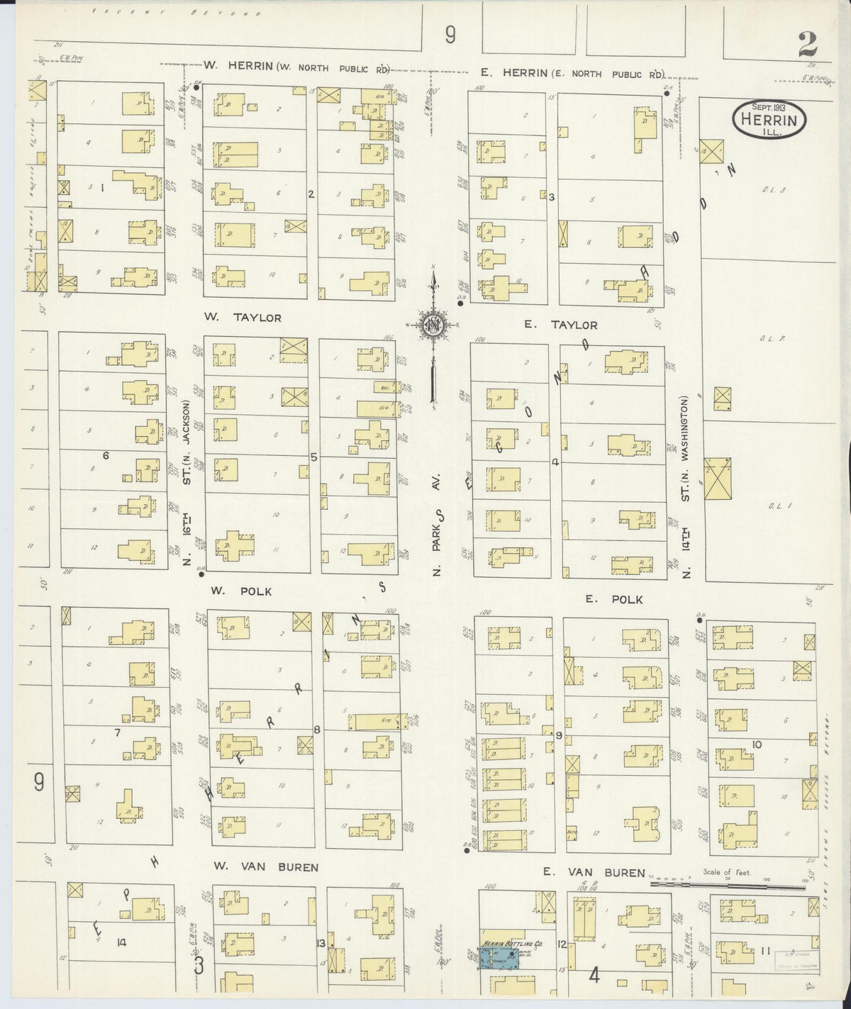 Sanborn Fire Insurance Map from Herrin, Williamson County, Illinois (1913), Sheet #0002 - Historic Sanborn Fire Insurance Map Print, vintage old map wall art, antique decor, genealogy gift, Illinois Illinois map