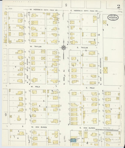 Sanborn Fire Insurance Map from Herrin, Williamson County, Illinois (1913), Sheet #0002 - Historic Sanborn Fire Insurance Map Print, vintage old map wall art, antique decor, genealogy gift, Illinois Illinois map