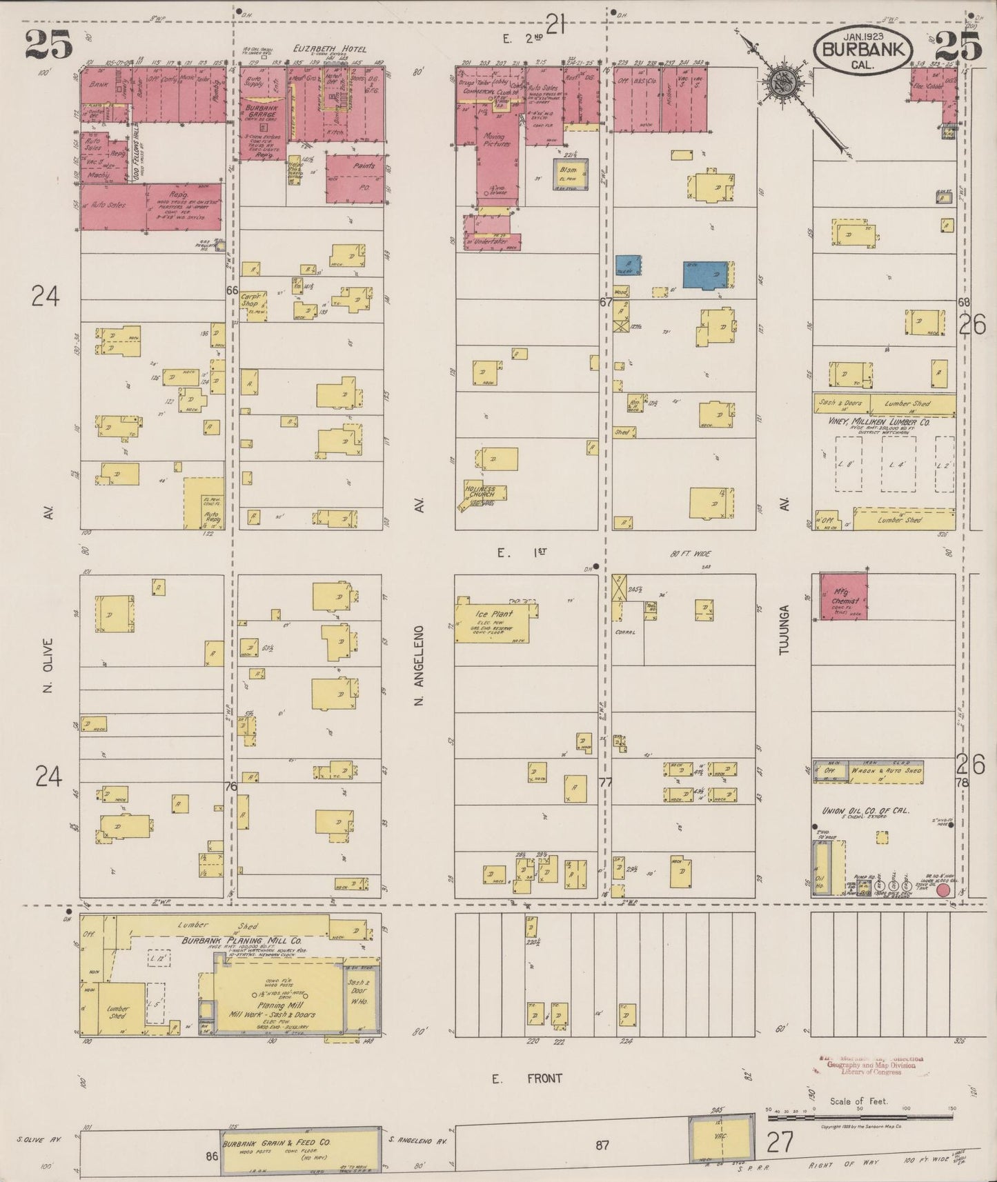 Sanborn Fire Insurance Map from Burbank, Los Angeles County, California (1923), Sheet #0025 - Historic Sanborn Fire Insurance Map Print, vintage old map wall art, antique decor, genealogy gift, California California map