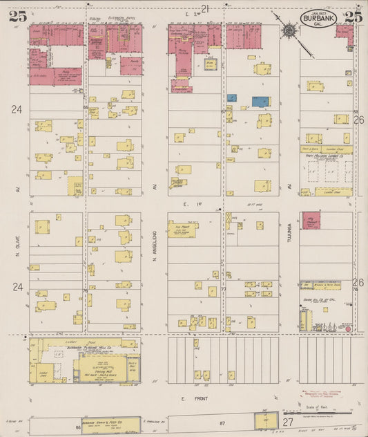 Sanborn Fire Insurance Map from Burbank, Los Angeles County, California (1923), Sheet #0025 - Historic Sanborn Fire Insurance Map Print, vintage old map wall art, antique decor, genealogy gift, California California map
