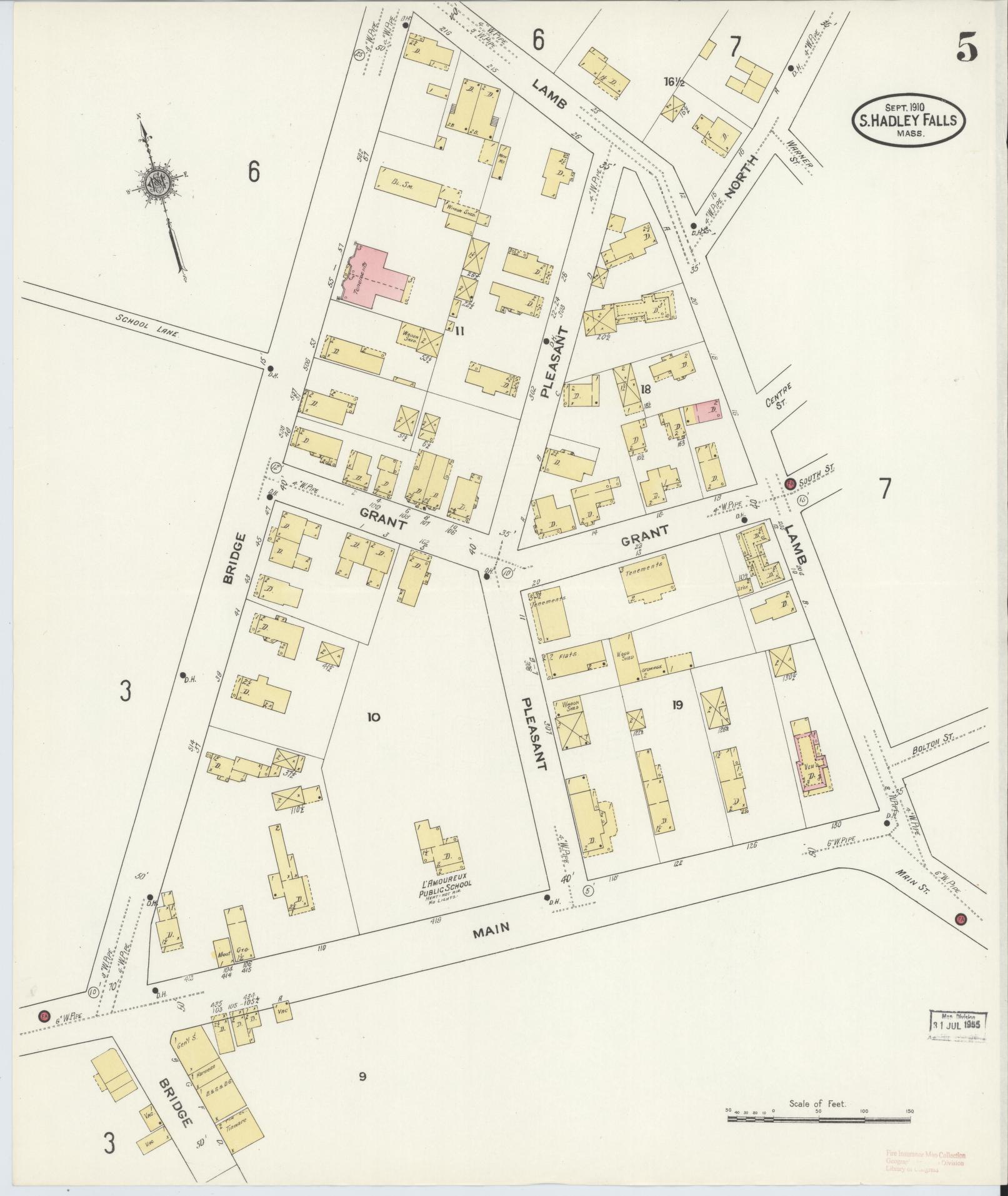 Sanborn Fire Insurance Map from South Hadley Falls, Hampshire County, Massachusetts (1910), Sheet #0005 - Historic Sanborn Fire Insurance Map Print, vintage old map wall art, antique decor, genealogy gift, Massachusetts Massachusetts map