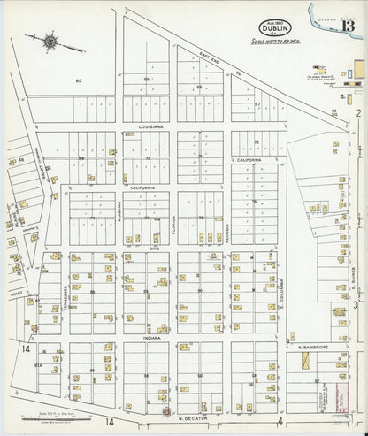Sanborn Fire Insurance Map from Dublin, Laurens County, Georgia (1920), Sheet #0013 - Complete Map Set gallery image, historic Sanborn map, vintage wall art, Georgia Georgia