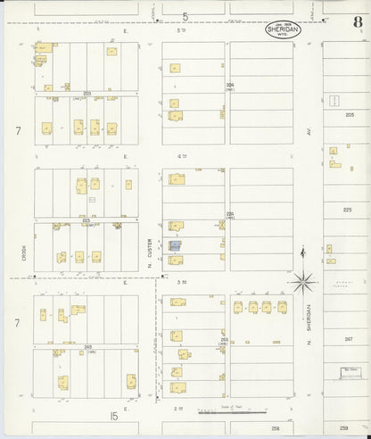 Sanborn Fire Insurance Map from Sheridan, Sheridan County, Wyoming (1908), Sheet #0008 - Complete Map Set gallery image, historic Sanborn map, vintage wall art, Wyoming Wyoming