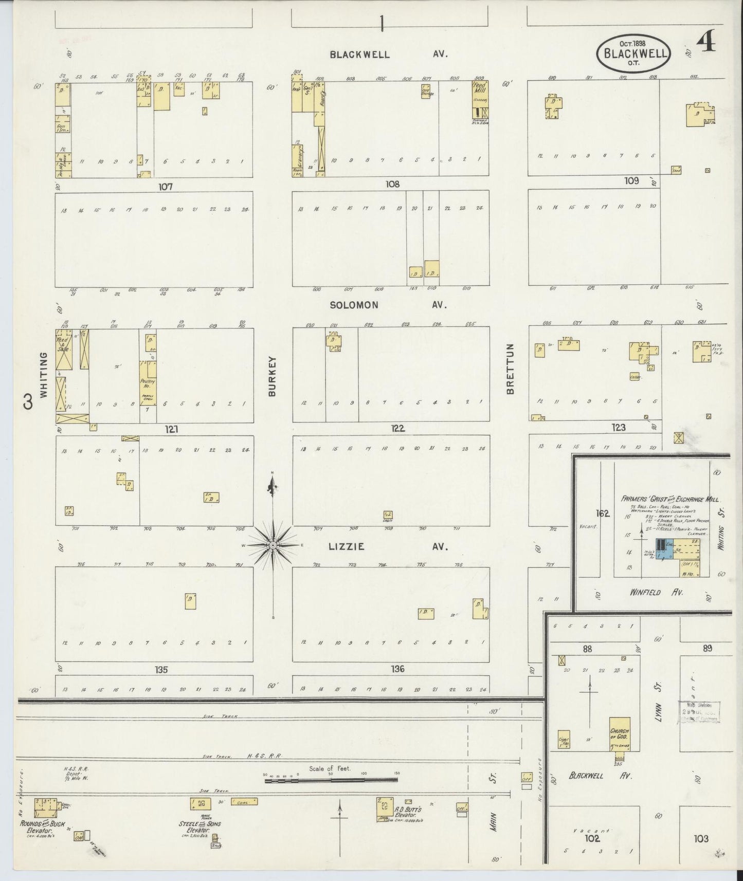 Sanborn Fire Insurance Map from Blackwell, Kay County, Oklahoma (1898), Sheet #0004 - Complete Map Set gallery image, historic Sanborn map, vintage wall art, Oklahoma Oklahoma