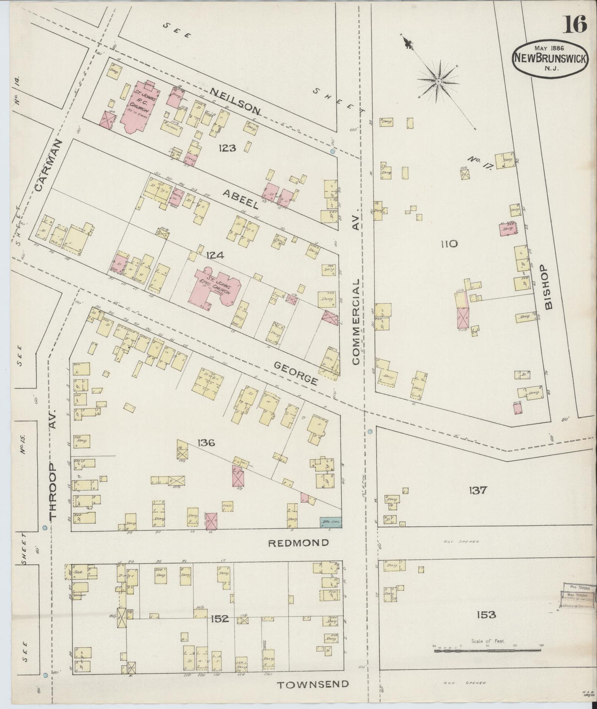 Sanborn Fire Insurance Map from New Brunswick, Middlesex County, New Jersey (1886), Sheet #0016 - Complete Map Set gallery image, historic Sanborn map, vintage wall art, New Jersey New Jersey