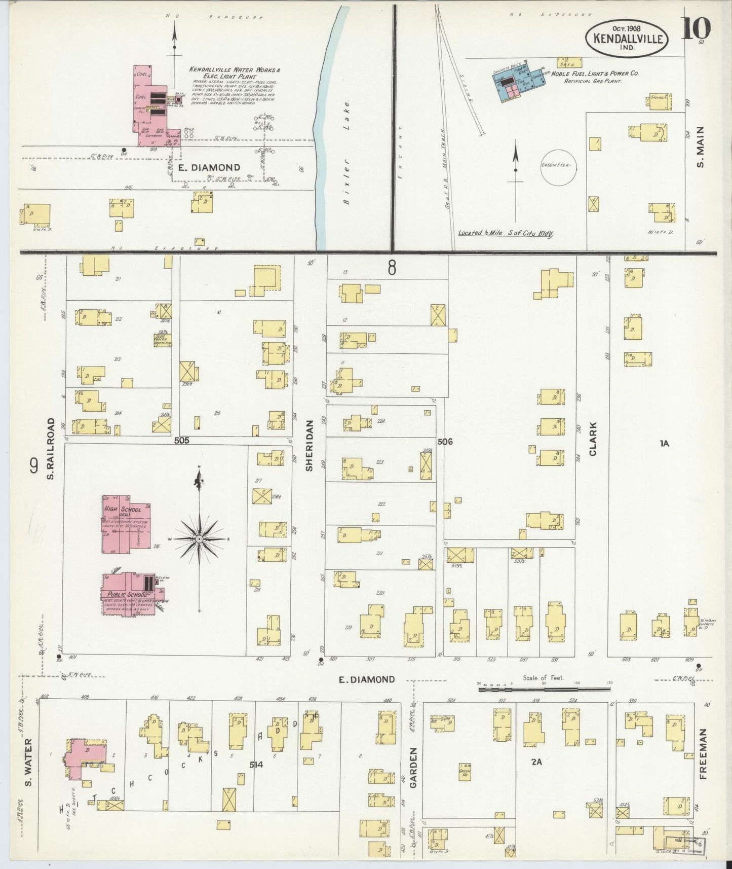 Sanborn Fire Insurance Map from Kendallville, Noble County, Indiana (1908), Sheet #0010 - Historic Sanborn Fire Insurance Map Print, vintage old map wall art, antique decor, genealogy gift, Indiana Indiana map