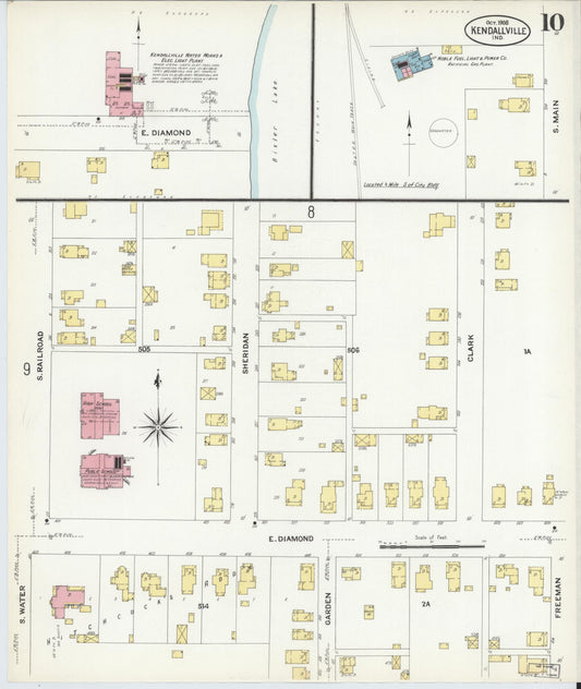 Sanborn Fire Insurance Map from Kendallville, Noble County, Indiana (1908), Sheet #0010 - Historic Sanborn Fire Insurance Map Print, vintage old map wall art, antique decor, genealogy gift, Indiana Indiana map