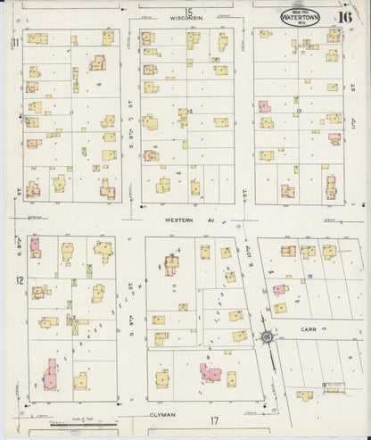 Sanborn Fire Insurance Map from Watertown, Jefferson County, Wisconsin (1915), Sheet #0017 - Complete Map Set gallery image, historic Sanborn map, vintage wall art, Wisconsin Wisconsin