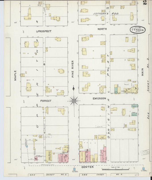 Sanborn Fire Insurance Map from Ithaca, Gratiot County, Michigan (1891), Sheet #0002 - Historic Sanborn Fire Insurance Map Print, vintage old map wall art, antique decor, genealogy gift, Michigan Michigan map