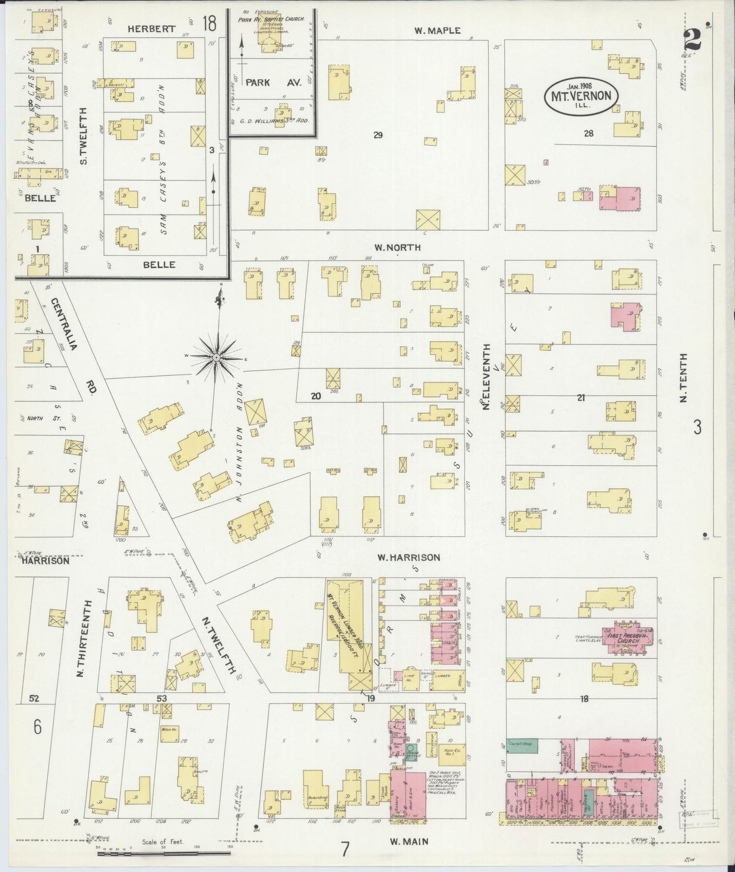 Sanborn Fire Insurance Map from Mount Vernon, Jefferson County, Illinois (1908), Sheet #0002 - Complete Map Set gallery image, historic Sanborn map, vintage wall art, Illinois Illinois