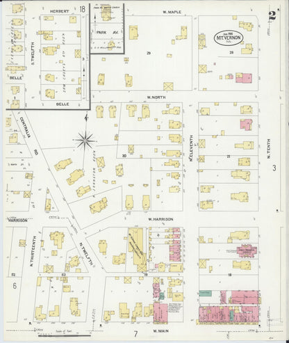 Sanborn Fire Insurance Map from Mount Vernon, Jefferson County, Illinois (1908), Sheet #0002 - Complete Map Set gallery image, historic Sanborn map, vintage wall art, Illinois Illinois