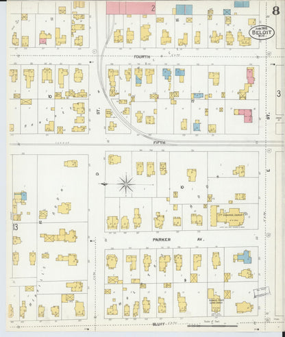 Sanborn Fire Insurance Map from Beloit, Rock County, Wisconsin (1902), Sheet #0008 - Historic Sanborn Fire Insurance Map Print, vintage old map wall art, antique decor, genealogy gift, Wisconsin Wisconsin map