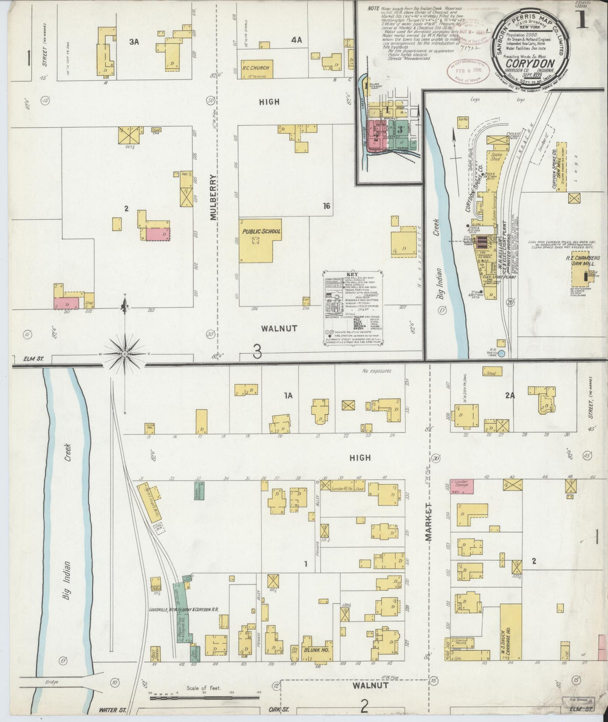 Sanborn Fire Insurance Map from Corydon, Harrison County, Indiana (1899), Sheet #0001 - Historic Sanborn Fire Insurance Map Print, vintage old map wall art, antique decor, genealogy gift, Indiana Indiana map