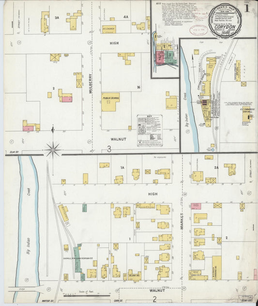 Sanborn Fire Insurance Map from Corydon, Harrison County, Indiana (1899), Sheet #0001 - Historic Sanborn Fire Insurance Map Print, vintage old map wall art, antique decor, genealogy gift, Indiana Indiana map