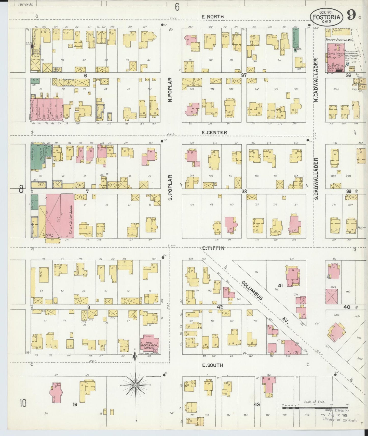 Sanborn Fire Insurance Map from Fostoria, Seneca, Hancock, And Wood Counties, Ohio (1901), Sheet #0009 - Historic Sanborn Fire Insurance Map Print, vintage old map wall art, antique decor, genealogy gift, Ohio Ohio map