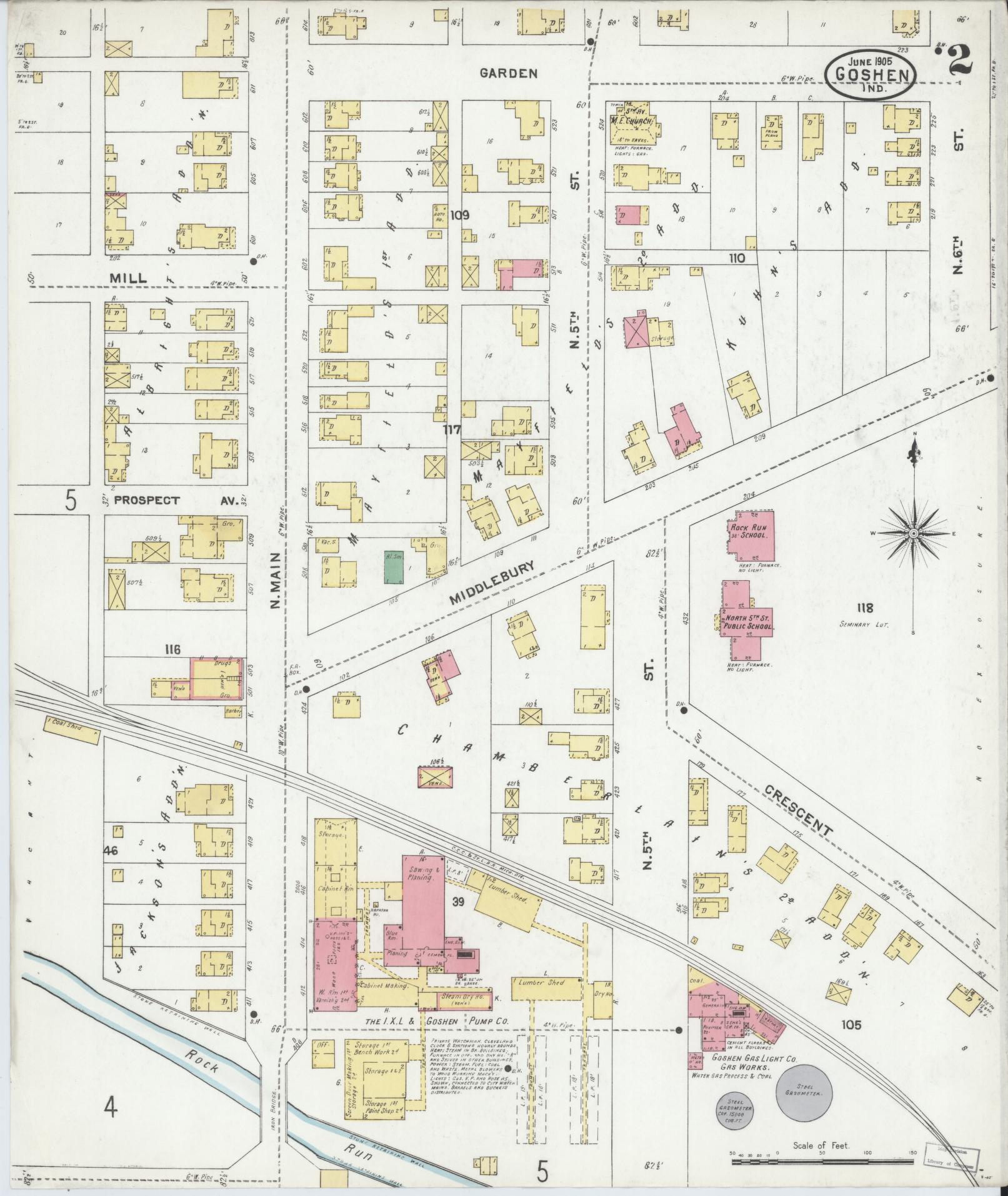 Sanborn Fire Insurance Map from Goshen, Elkhart County, Indiana (1905), Sheet #0002 - Complete Map Set gallery image, historic Sanborn map, vintage wall art, Indiana Indiana