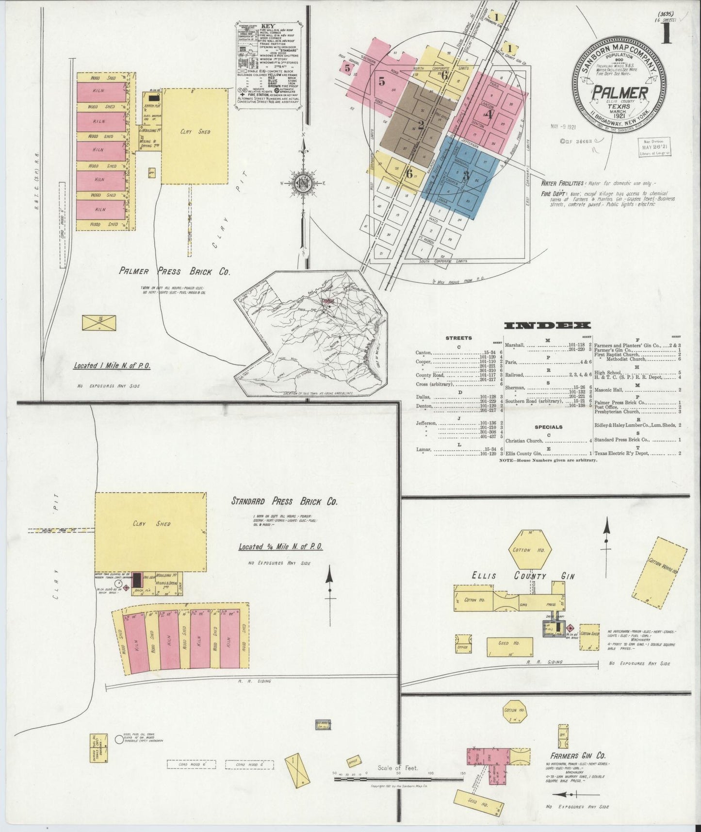 Sanborn Fire Insurance Map from Palmer, Ellis County, Texas (1921), Sheet #0001 - Historic Sanborn Fire Insurance Map Print, vintage old map wall art, antique decor, genealogy gift, Texas Texas map