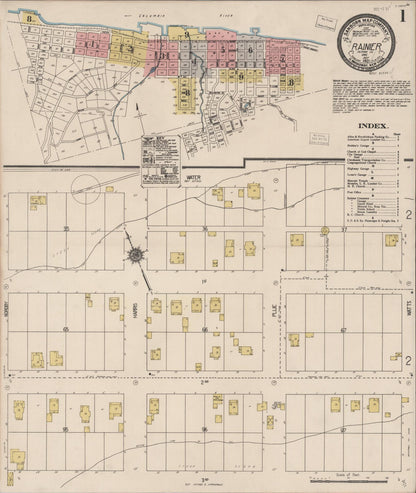 Sanborn Fire Insurance Map from Rainier, Columbia County, Oregon (1921), Sheet #0001 - Complete Map Set gallery image, historic Sanborn map, vintage wall art, Oregon Oregon