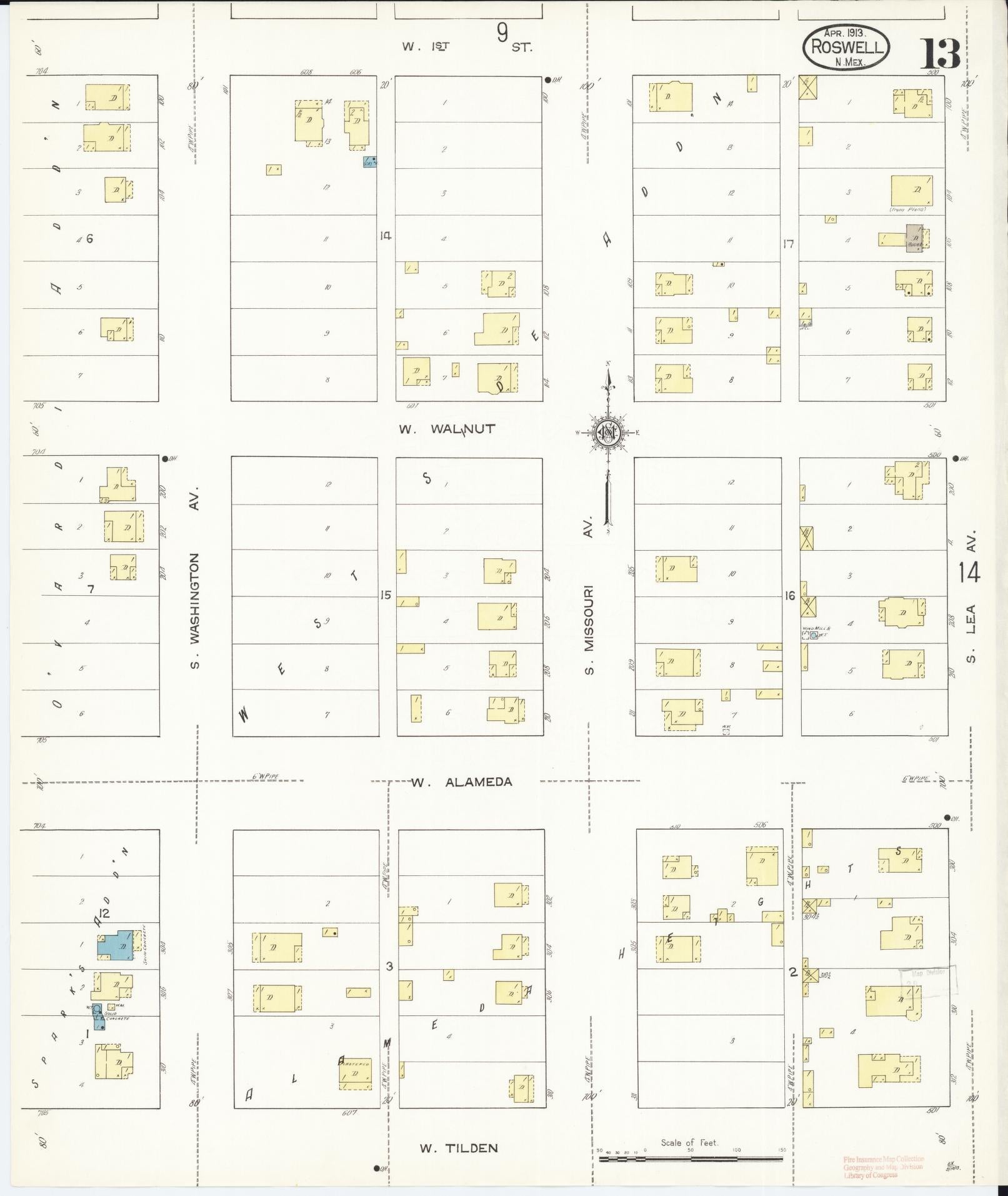 Sanborn Fire Insurance Map from Roswell, Chaves County, New Mexico (1913), Sheet #0013 - Complete Map Set gallery image, historic Sanborn map, vintage wall art, New Mexico New Mexico