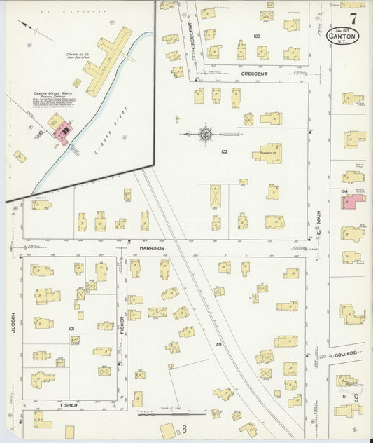 Sanborn Fire Insurance Map from Canton, St. Lawrence County, New York (1913), Sheet #0007 - Historic Sanborn Fire Insurance Map Print, vintage old map wall art, antique decor, genealogy gift, New York New York map