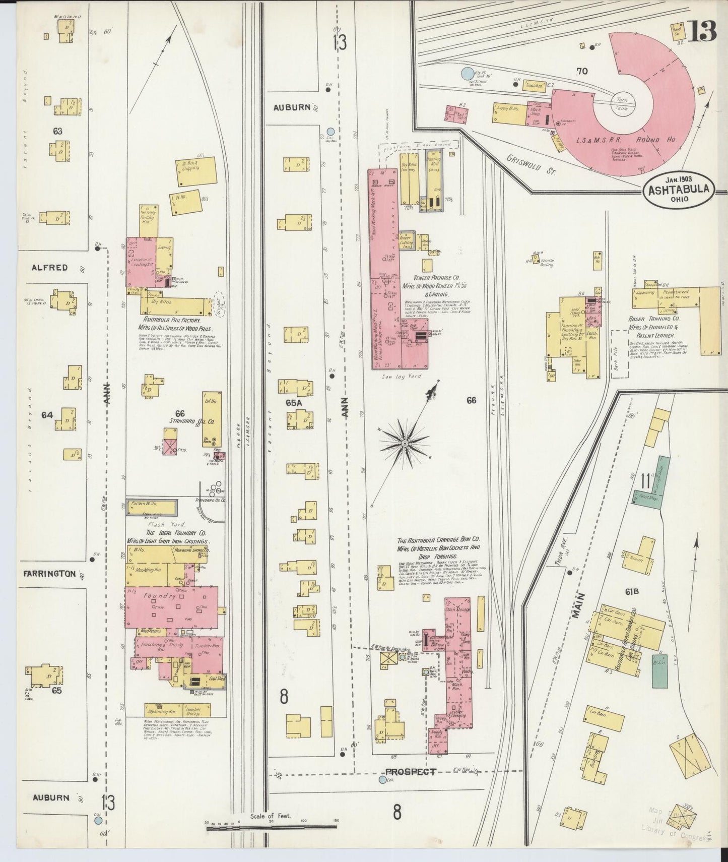Sanborn Fire Insurance Map from Ashtabula, Ashtabula County, Ohio (1903), Sheet #0013 - Historic Sanborn Fire Insurance Map Print, vintage old map wall art, antique decor, genealogy gift, Ohio Ohio map