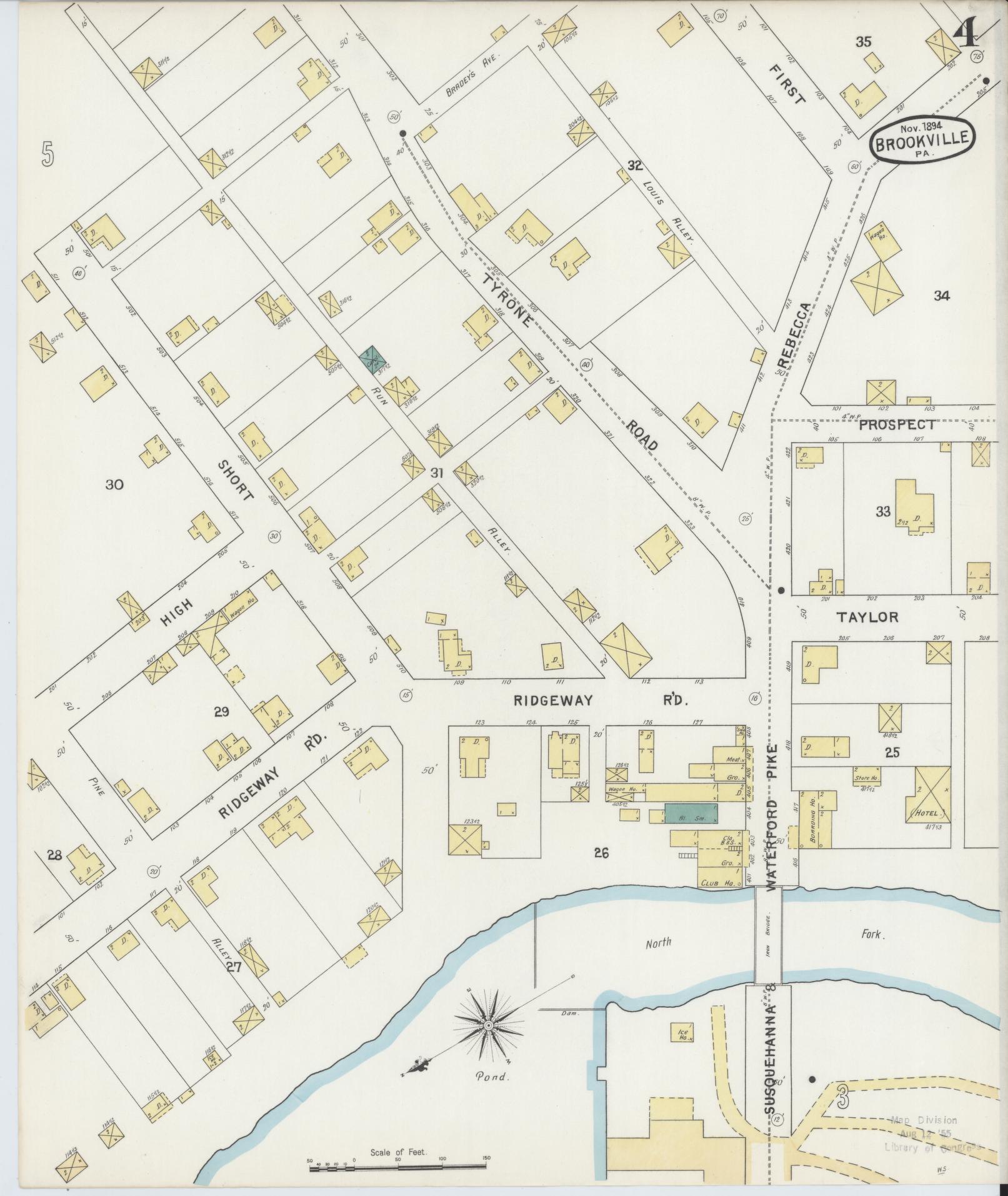 Sanborn Fire Insurance Map from Brookville, Jefferson County, Pennsylvania (1894), Sheet #0004 - Historic Sanborn Fire Insurance Map Print, vintage old map wall art, antique decor, genealogy gift, Pennsylvania Pennsylvania map