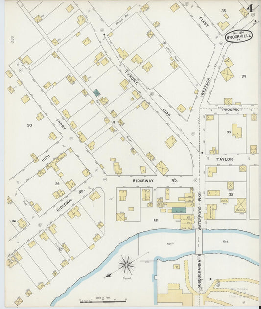 Sanborn Fire Insurance Map from Brookville, Jefferson County, Pennsylvania (1894), Sheet #0004 - Historic Sanborn Fire Insurance Map Print, vintage old map wall art, antique decor, genealogy gift, Pennsylvania Pennsylvania map