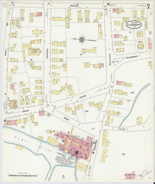 Sanborn Fire Insurance Map from Claremont, Sullivan County, New Hampshire (1910), Sheet #0007 - Historic Sanborn Fire Insurance Map Print, vintage old map wall art, antique decor, genealogy gift, New Hampshire New Hampshire map