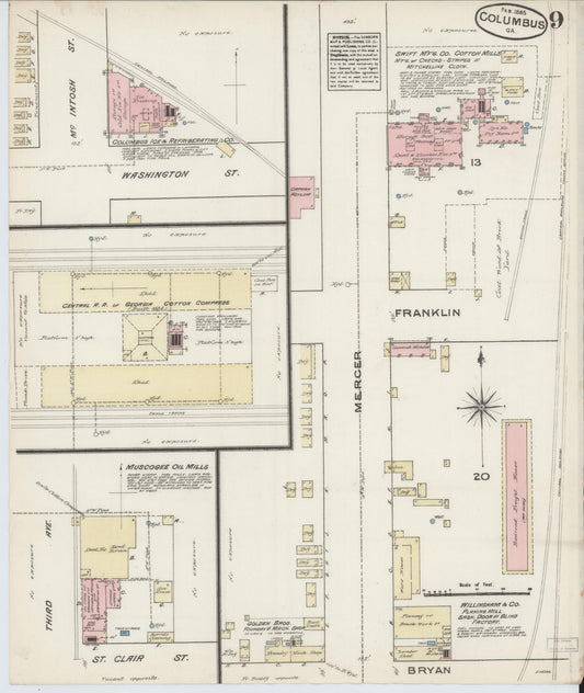 Sanborn Fire Insurance Map from Columbus, Muscogee County, Georgia (1885), Sheet #0009 - Historic Sanborn Fire Insurance Map Print, vintage old map wall art, antique decor, genealogy gift, Georgia Georgia map