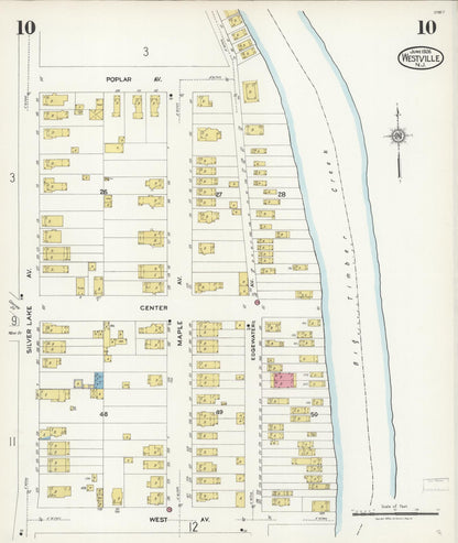 Sanborn Fire Insurance Map from Westville, Gloucester County, New Jersey (1926), Sheet #0010 - Historic Sanborn Fire Insurance Map Print, vintage old map wall art, antique decor, genealogy gift, New Jersey New Jersey map