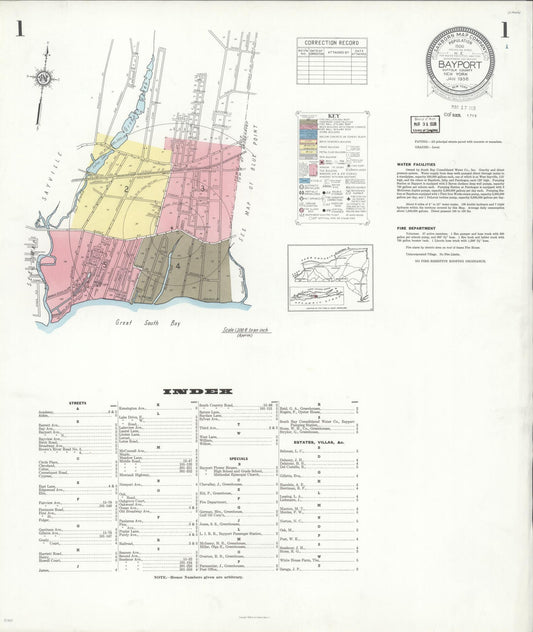 Sanborn Fire Insurance Map from Bayport, Suffolk County, New York (1938), Sheet #0001 - Historic Sanborn Fire Insurance Map Print, vintage old map wall art, antique decor, genealogy gift, New York New York map
