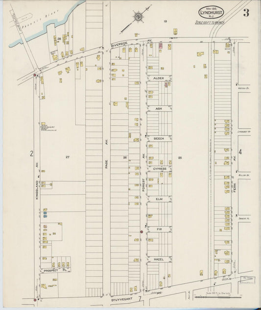 Sanborn Fire Insurance Map from Lyndhurst, Bergen County, New Jersey (1915), Sheet #0003 - Historic Sanborn Fire Insurance Map Print, vintage old map wall art, antique decor, genealogy gift, New Jersey New Jersey map