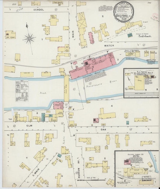 Sanborn Fire Insurance Map from Guilford, Piscataquis County, Maine (1894), Sheet #0001 - Historic Sanborn Fire Insurance Map Print, vintage old map wall art, antique decor, genealogy gift, Maine Maine map