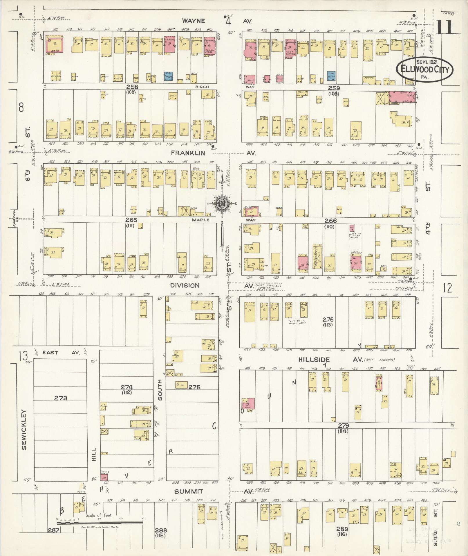 Sanborn Fire Insurance Map from Ellwood City, Lawrence County, Pennsylvania (1921), Sheet #0011 - Historic Sanborn Fire Insurance Map Print, vintage old map wall art, antique decor, genealogy gift, Pennsylvania Pennsylvania map