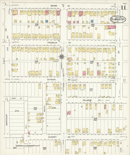 Sanborn Fire Insurance Map from Ellwood City, Lawrence County, Pennsylvania (1921), Sheet #0011 - Historic Sanborn Fire Insurance Map Print, vintage old map wall art, antique decor, genealogy gift, Pennsylvania Pennsylvania map