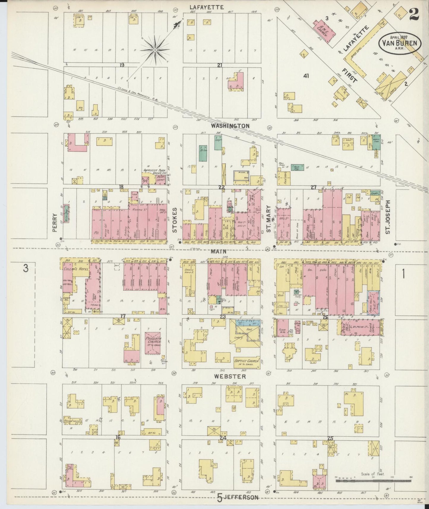 Sanborn Fire Insurance Map from Van Buren, Crawford County, Arkansas (1897), Sheet #0002 - Complete Map Set gallery image, historic Sanborn map, vintage wall art, Arkansas Arkansas