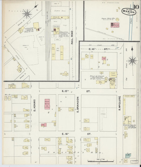 Sanborn Fire Insurance Map from Marion, Grant County, Indiana (1890), Sheet #0010 - Historic Sanborn Fire Insurance Map Print, vintage old map wall art, antique decor, genealogy gift, Indiana Indiana map