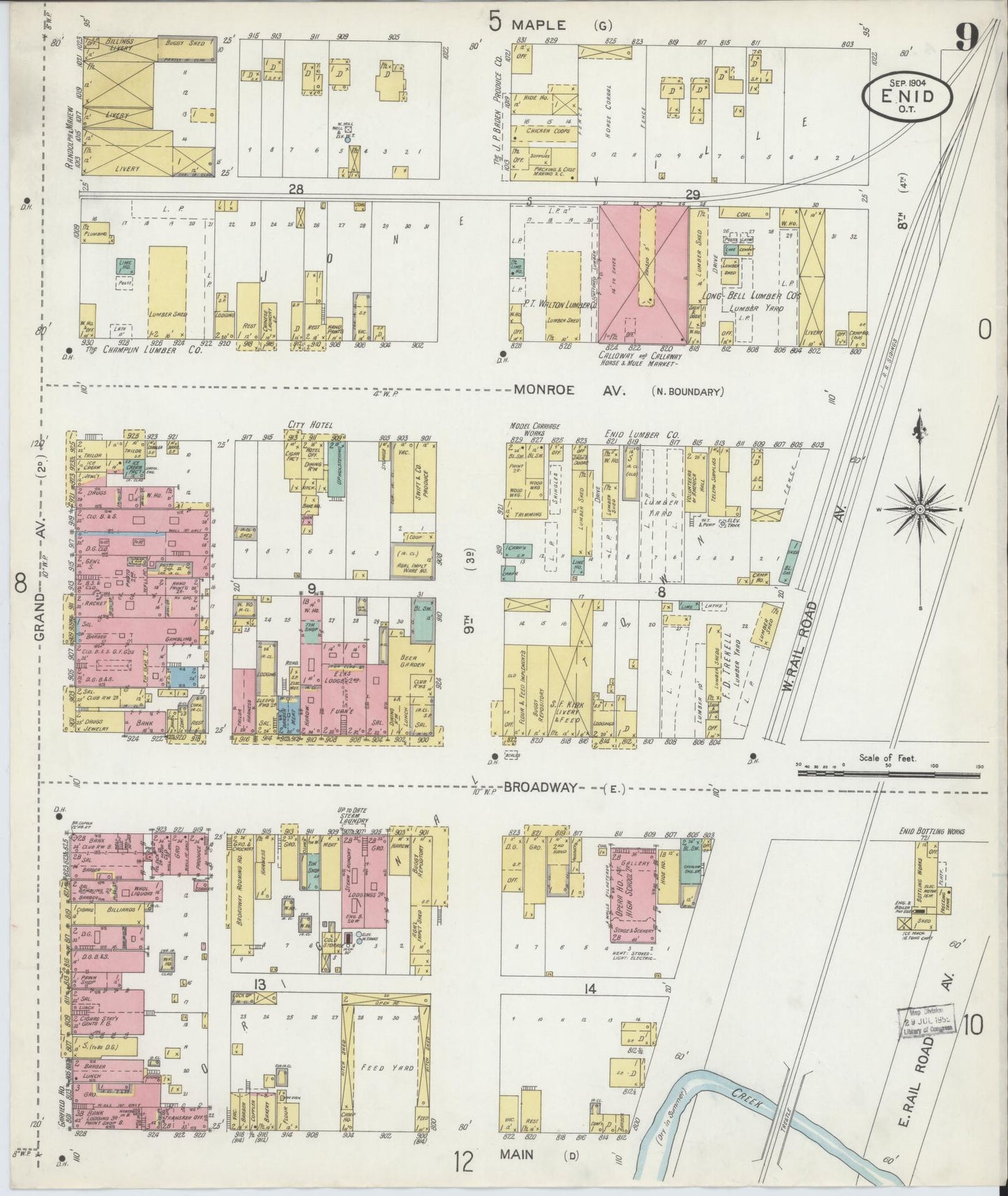 Sanborn Fire Insurance Map from Enid, Garfield County, Oklahoma (1904), Sheet #0009 - Historic Sanborn Fire Insurance Map Print, vintage old map wall art, antique decor, genealogy gift, Oklahoma Oklahoma map