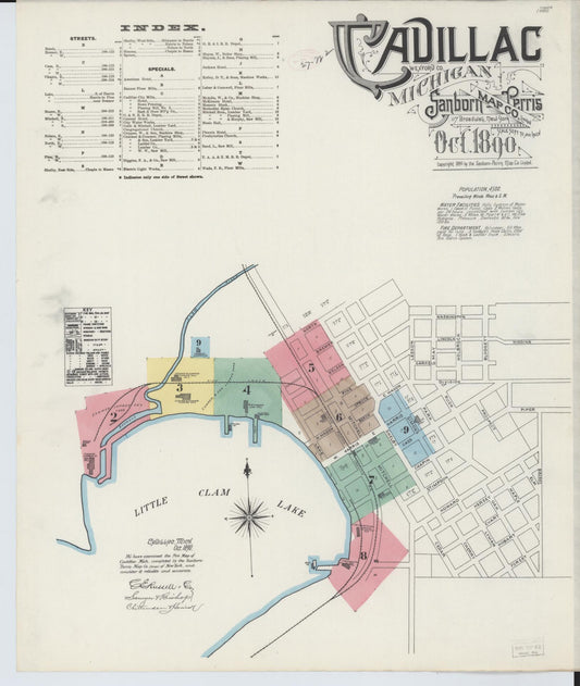 Sanborn Fire Insurance Map from Cadillac, Wexford County, Michigan (1890), Sheet #0001 - Complete Map Set gallery image, historic Sanborn map, vintage wall art, Michigan Michigan