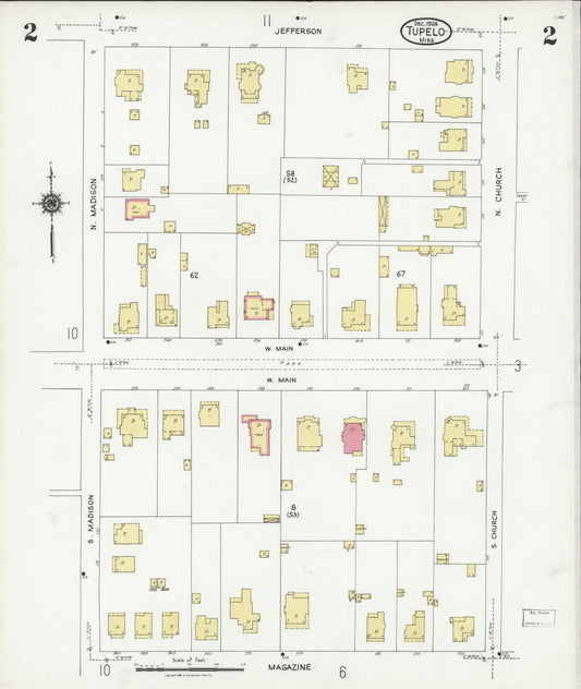 Sanborn Fire Insurance Map from Tupelo, Lee County, Mississippi (1924), Sheet #0002 - Historic Sanborn Fire Insurance Map Print, vintage old map wall art, antique decor, genealogy gift, Mississippi Mississippi map