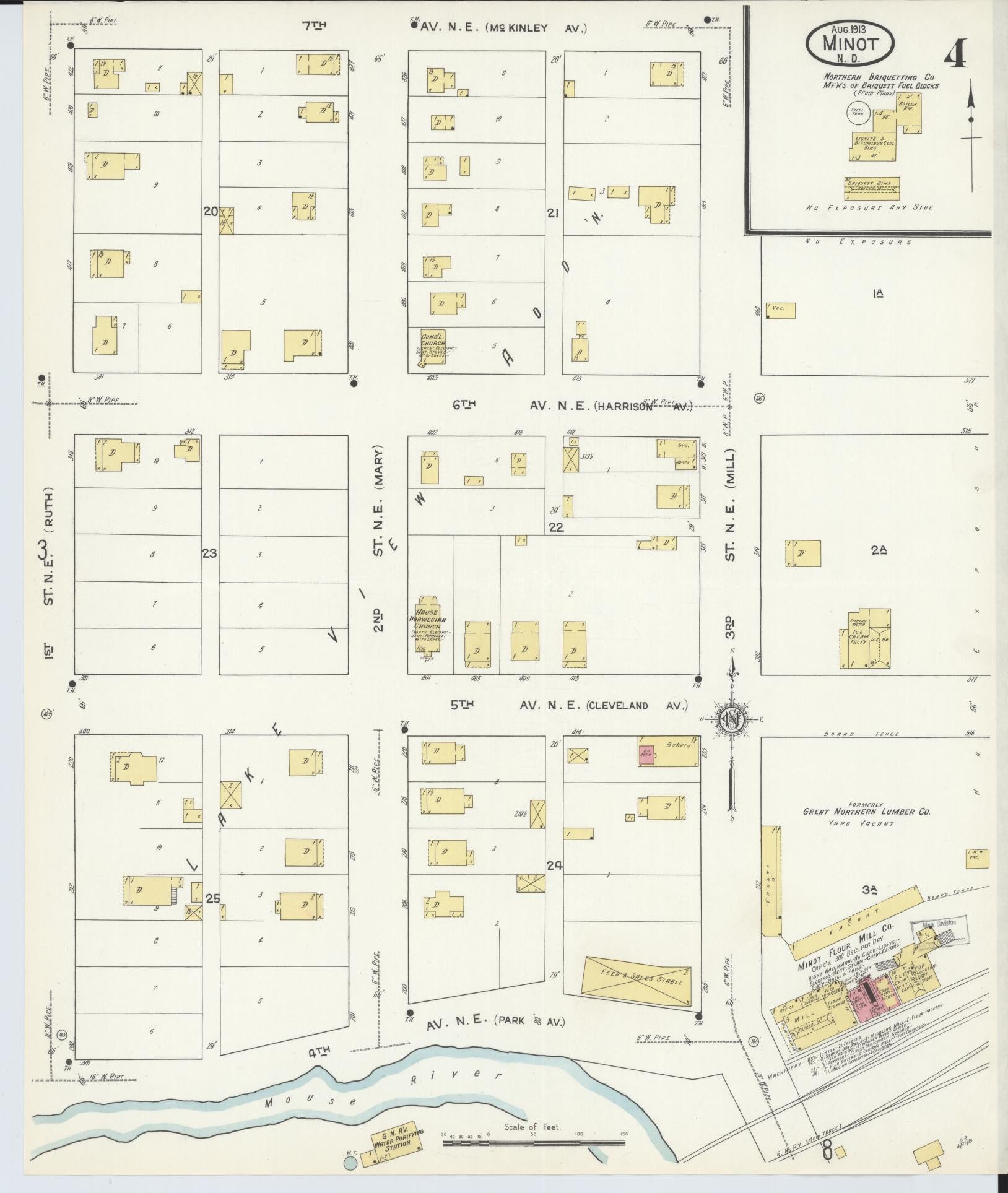 Sanborn Fire Insurance Map from Minot, Ward County, North Dakota (1913), Sheet #0004 - Historic Sanborn Fire Insurance Map Print, vintage old map wall art, antique decor, genealogy gift, North Dakota North Dakota map