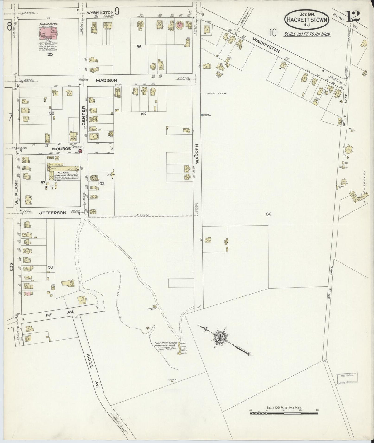 Sanborn Fire Insurance Map from Hackettstown, Warren County, New Jersey (1914), Sheet #0012 - Complete Map Set gallery image, historic Sanborn map, vintage wall art, New Jersey New Jersey